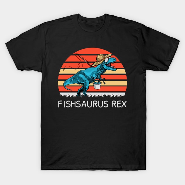 T-Rex Fishsaurus Dinosaur Fisherman Dino Fishing T-Shirt by Alex21